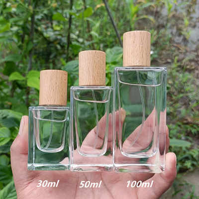 30ml 50ml Perfume Spray Bottle Flat Round High End Wood Cap