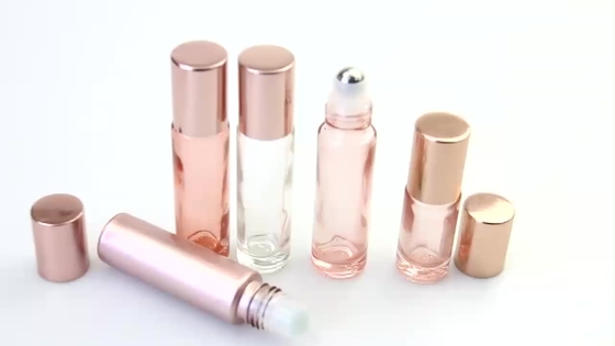 5ml 10ml Round Glass Essential Oil Bottle Pink Roller Roll With Aluminum Cap
