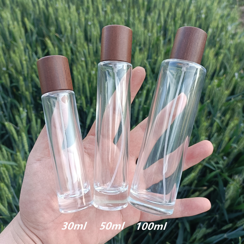 100ml Perfume Spray Atomizer Bottle Glass Empty Cylindrical Wooden Lid