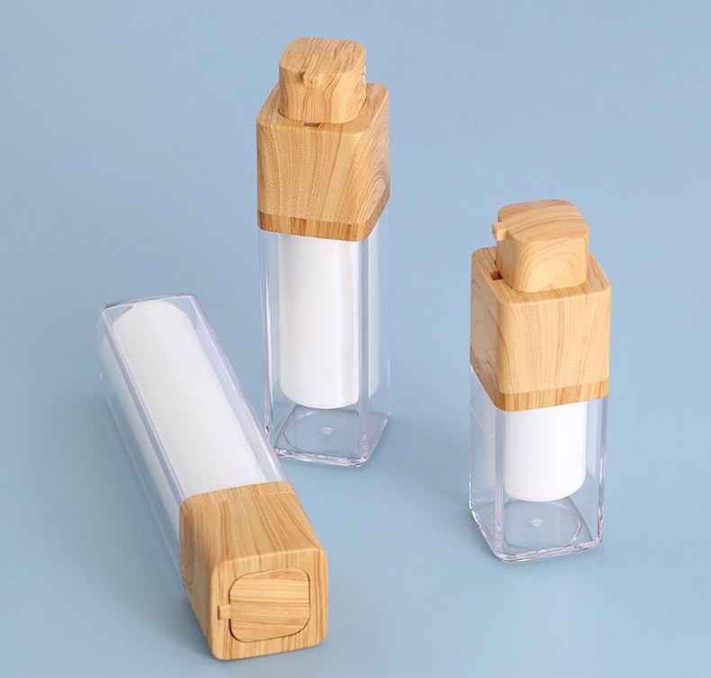 Plastic AS White 15ml 30ml 50ml Lotion Pump Bottle With Wooden  Cap
