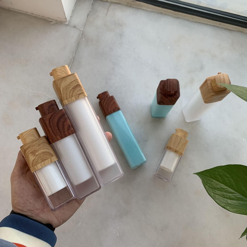 Plastic AS White 15ml 30ml 50ml Lotion Pump Bottle With Wooden  Cap