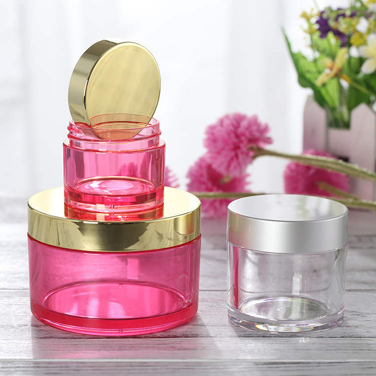 Round Shape PS PET ABS 50ml Face Cream Jar With Mirror Gold Lid