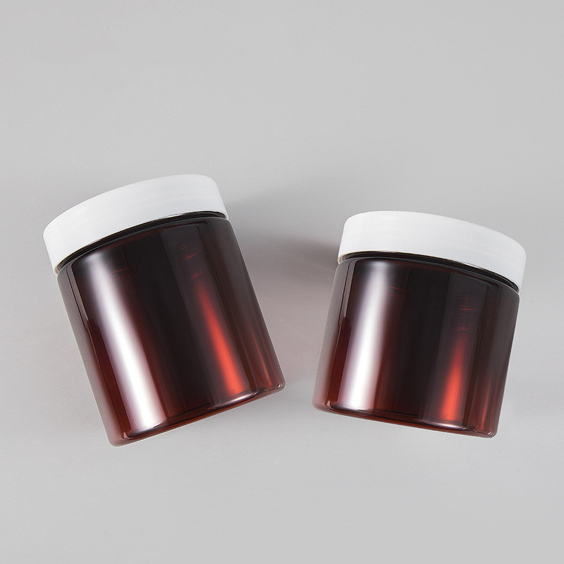 100ml 150ml 200ml 250ml 300ml Amber Black Pet Cream Plastic Cosmetic Jar With White Black Lid