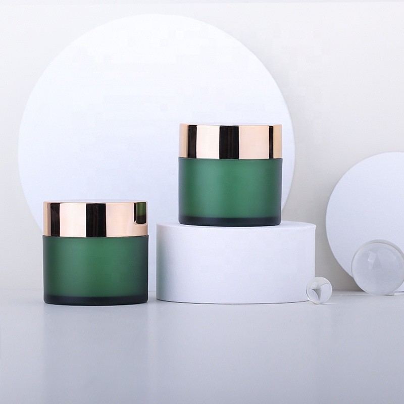 4oz Acrylic Matte Green Face Cream Jar With Golden Silver Lids