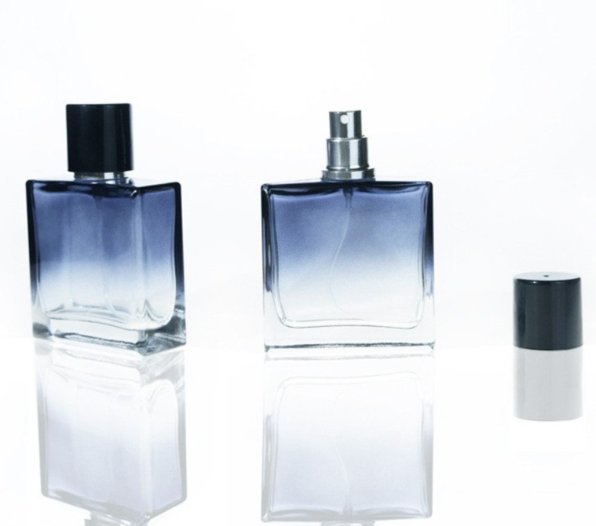 Refillable Blue Square Luxury Glass Perfume Bottle 50ml 30ml