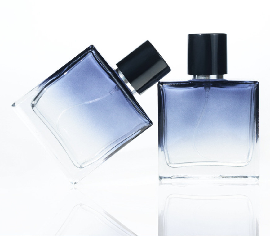 Refillable Blue Square Luxury Glass Perfume Bottle 50ml 30ml