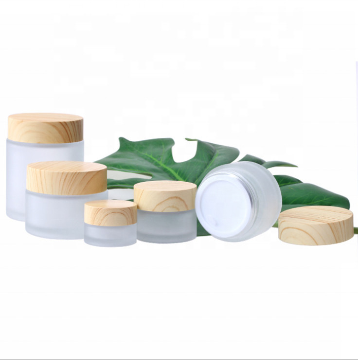 MSDS Frosted Cosmetic Cream Jars With Bamboo Lids 10ml 15ml 20ml
