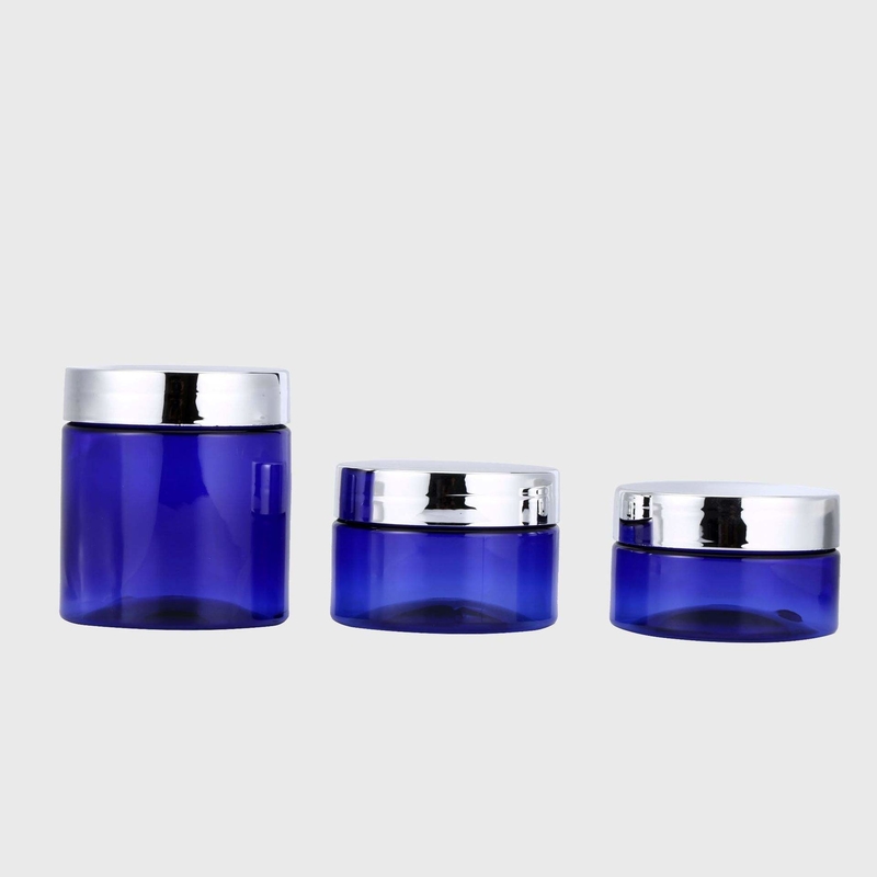 50ml 60ml 120ml Empty Cobalt Blue Plastic Jars With Silver Plastic Screw Lid