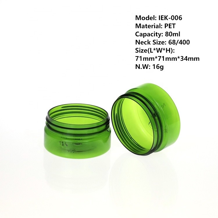PET Clear Green Plastic Cosmetic Jars 80ml Silkscreen Printing