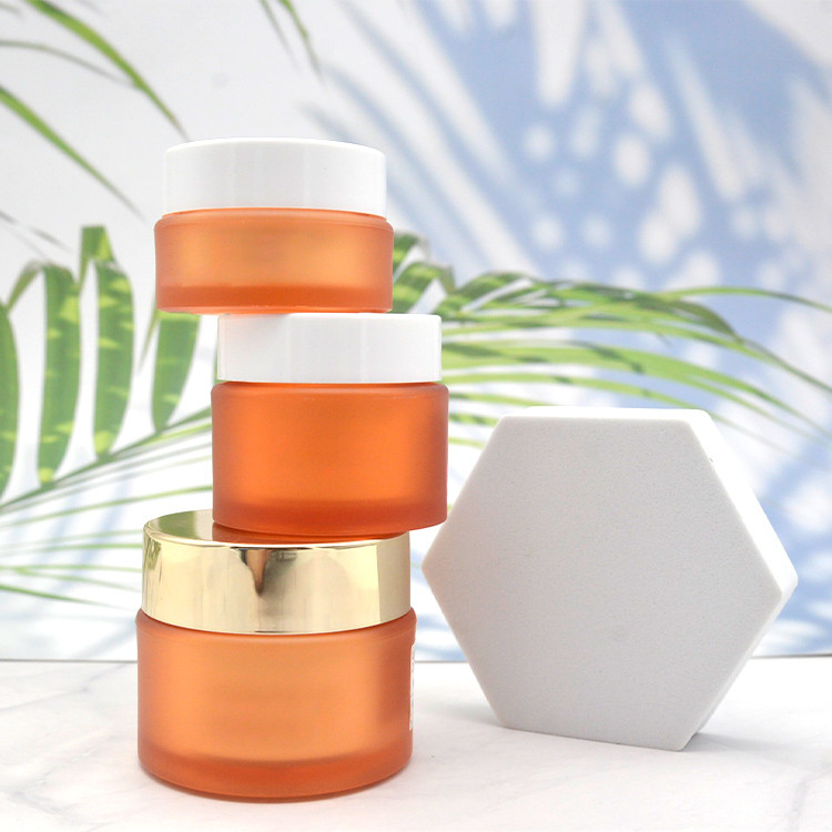 Gold Amber Cream Frosted Plastic Jars With Aluminium Anodized Caps