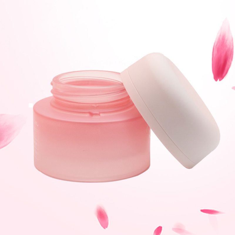 Frosted Gradient Pink Color Glass Cosmetic Lotion Pump Bottle
